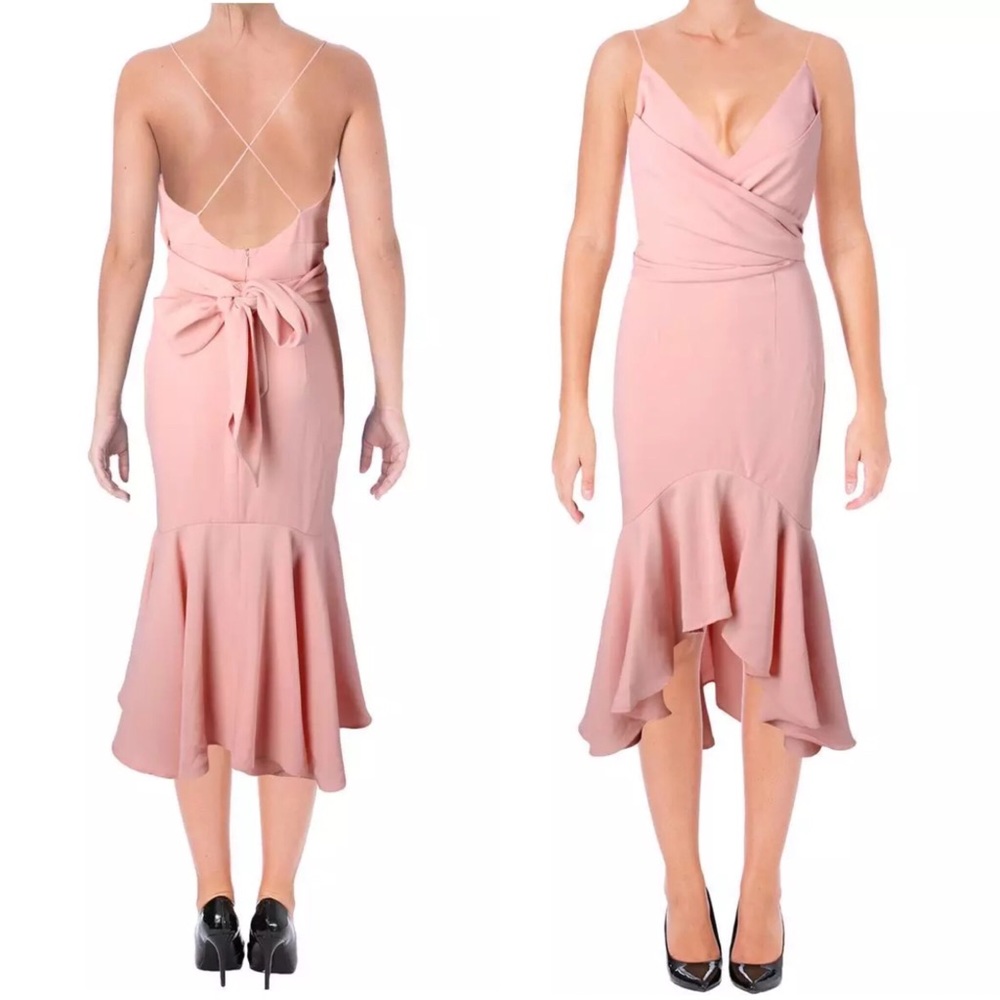Jarlo Pink Wrap Peplum Ruffle Openback Dress XS - Picture 2 of 8